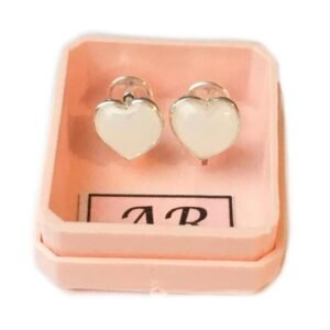 16 A-R Aro Plata 900 Corazón Esmaltado grande Blanco