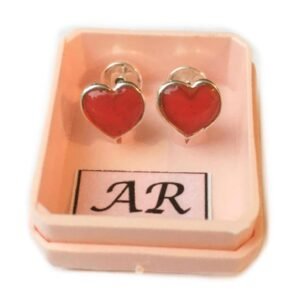 16 A-R Aro Plata 900 Corazón Esmaltado grande Rojo